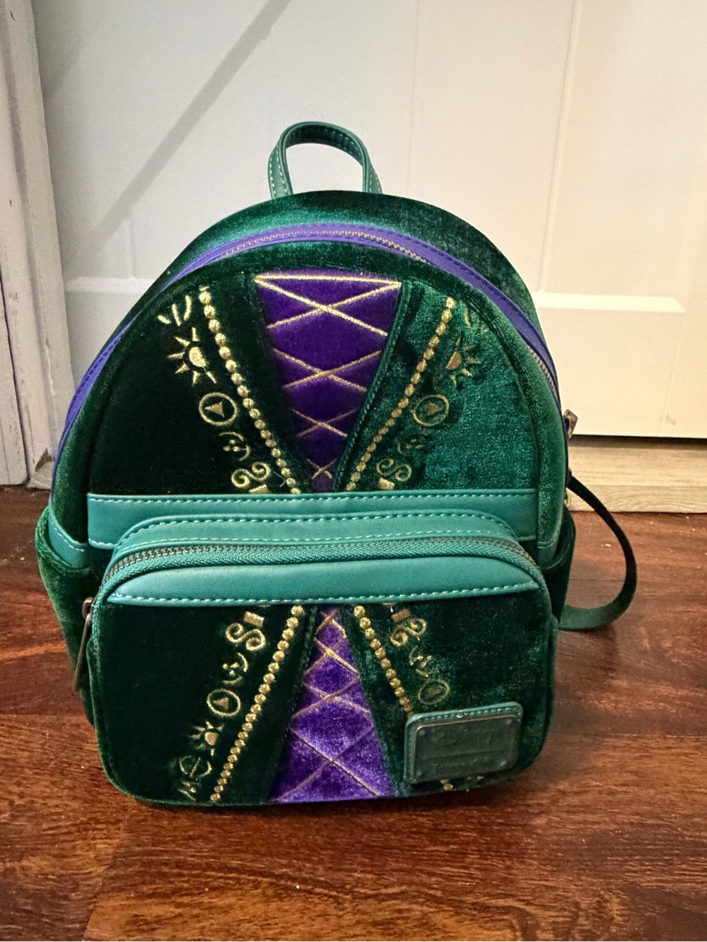 Hocus Pocus Velvet Green and Purple Mini Loungefly Backpack with Gold Embroidery